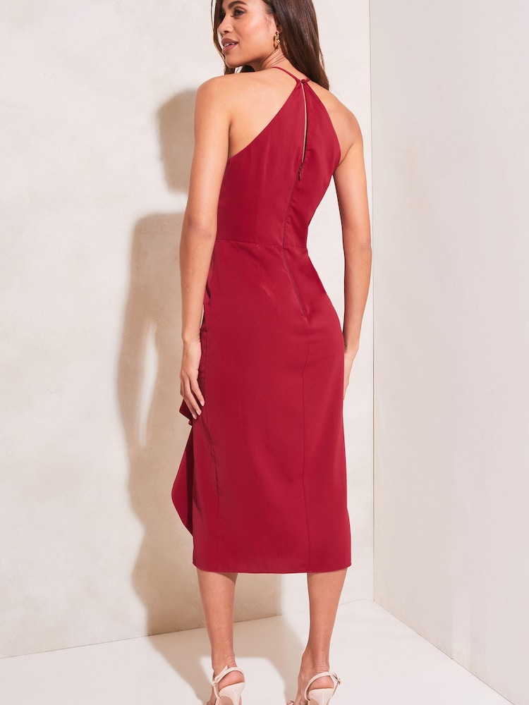 Lipsy Red Petite Corsage Halter Split Midi Dress - Image 2 of 4