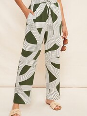 Friends Like These Khaki Green Woven Waist Tie Wide Leg Joggers - Image 2 of 4
