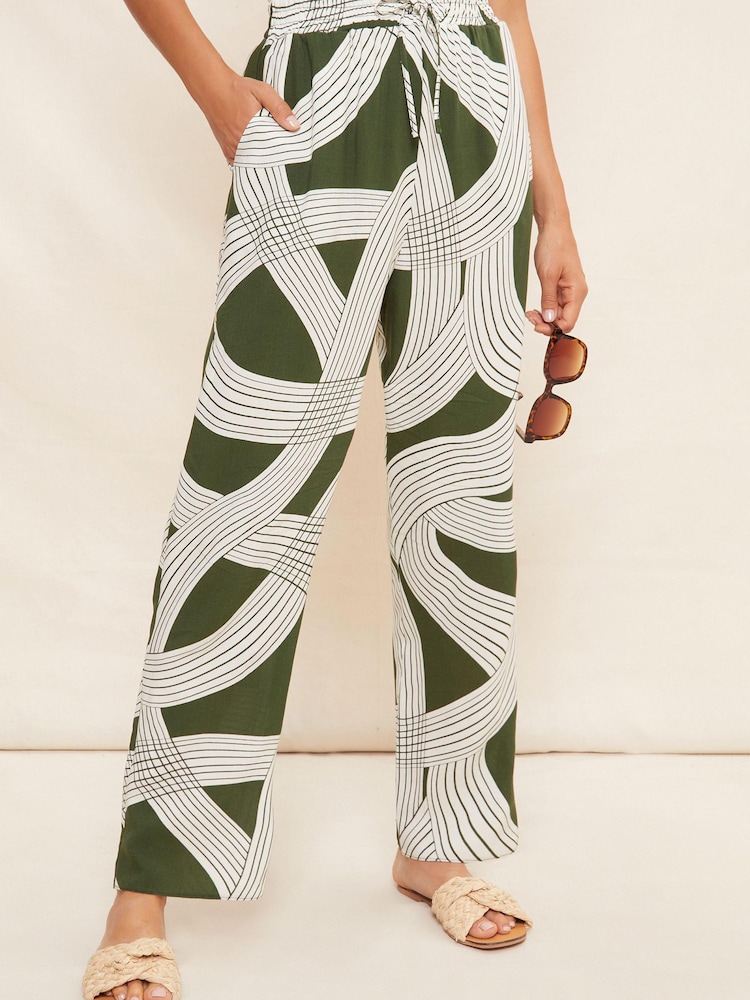 Friends Like These Khaki Green Woven Waist Tie Wide Leg Joggers - Image 2 of 4