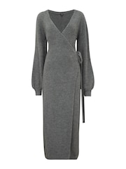 Pour Moi Grey Elle Knit Midi Wrap Dress - Image 4 of 5