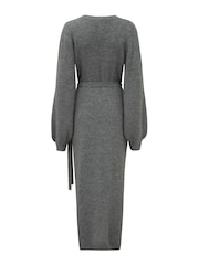Pour Moi Grey Elle Knit Midi Wrap Dress - Image 5 of 5