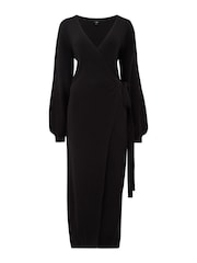 Pour Moi Black Elle Knit Midi Wrap Dress - Image 4 of 5