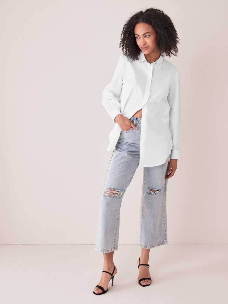 Only White Relaxed Workwear Longline Cotton Shirt - Image 1 of 4