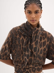 Hush Brown Leopard Wool Blend Triangle Scarf - Image 1 of 3