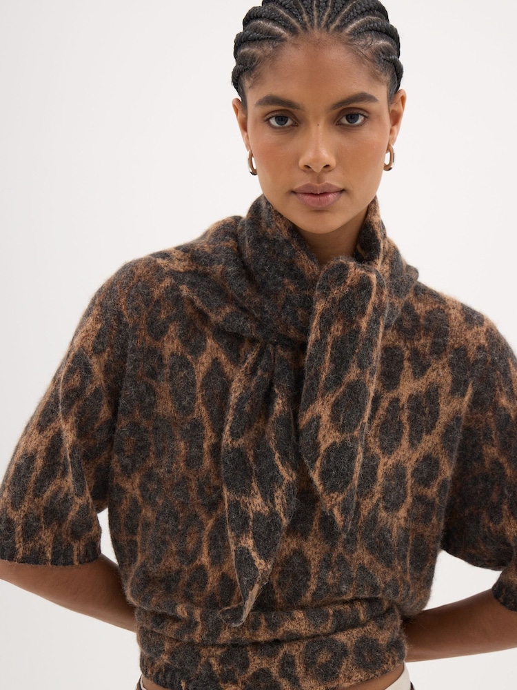 Hush Brown Leopard Wool Blend Triangle Scarf - Image 1 of 3