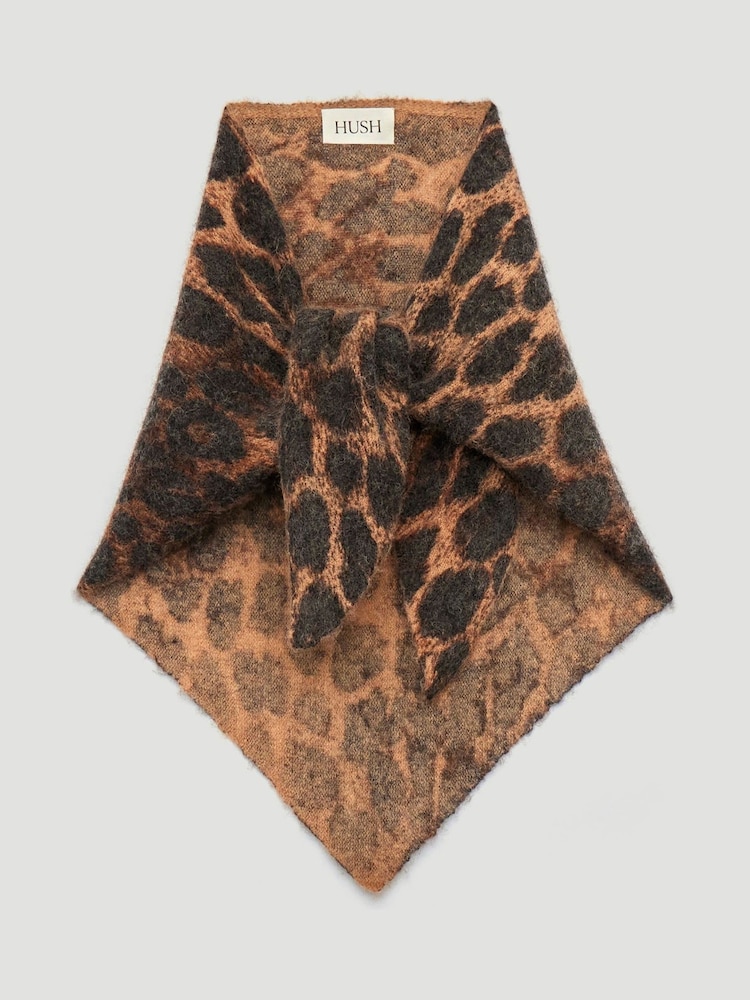 Hush Brown Leopard Wool Blend Triangle Scarf - Image 3 of 3