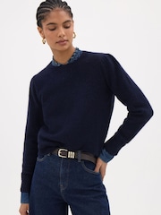 Hush Blue Gathered Shoulder Wool Blend Jumper - Image 1 of 5