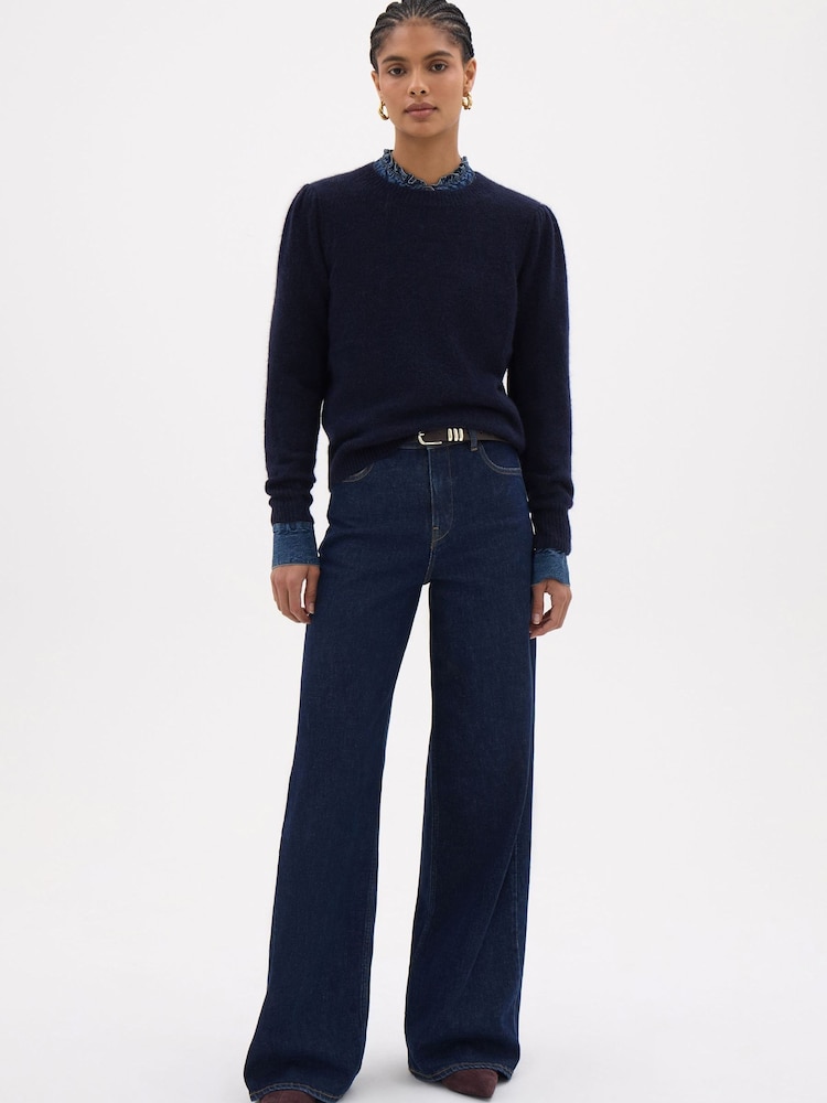 Hush Blue Gathered Shoulder Wool Blend Jumper - Image 2 of 5