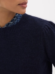 Hush Blue Gathered Shoulder Wool Blend Jumper - Image 4 of 5