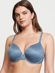 Victoria's Secret Faded Denim Blue Lace Trim Lightly Lined Full Cup Bra - Image 1 of 3