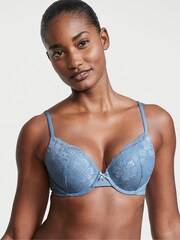 Victoria's Secret Faded Denim Blue Lace Full Cup Push Up Bra - Image 1 of 4