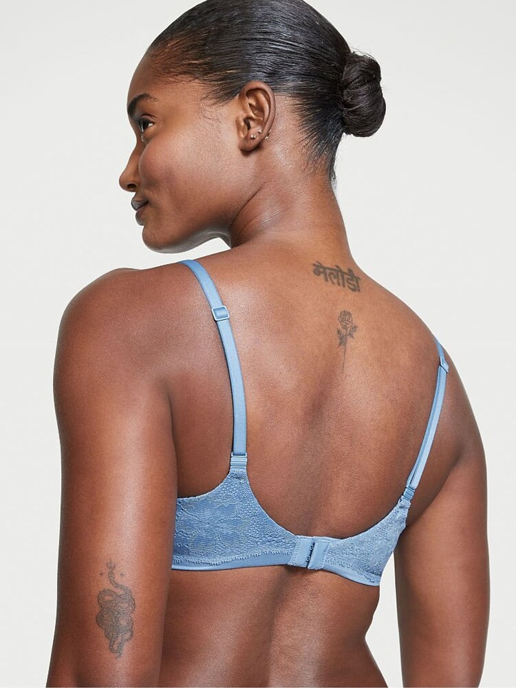Victoria's Secret Faded Denim Blue Lace Full Cup Push Up Bra - Image 2 of 4