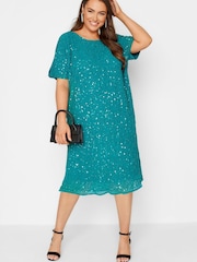 Yours Curve Green Luxe Embellished Cape Dress - Image 1 of 1