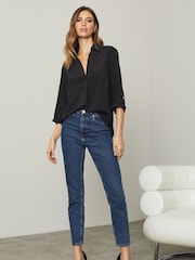 Lipsy Black V Neck 3/4 Sleeve Collared Blouse - Image 3 of 4