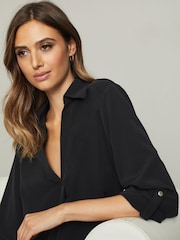 Lipsy Black V Neck 3/4 Sleeve Collared Blouse - Image 4 of 4