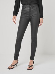 Noisy May Black Coated Callie High Waist Coated Skinny Jeans - Image 1 of 5