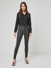 Noisy May Black Coated Callie High Waist Coated Skinny Jeans - Image 3 of 5