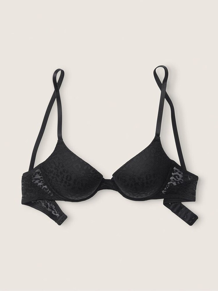 Victoria's Secret PINK Pure Black Lace Push Up T-Shirt Bra - Image 1 of 2