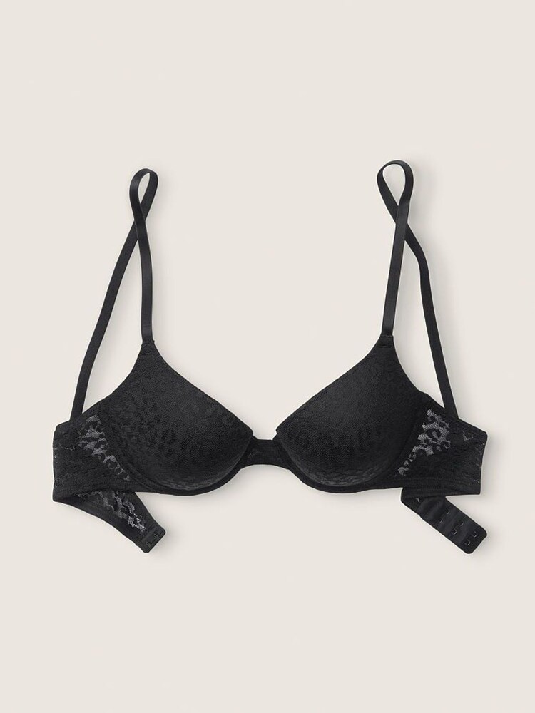 Victoria's Secret PINK Pure Black Lace Push Up T-Shirt Bra - Image 2 of 2