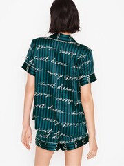 Victoria's Secret Noir Navy Blue Script Satin Short Pyjamas - Image 2 of 2