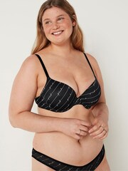 Victoria's Secret PINK Pure Black Linear Script Smooth Push Up T-Shirt Bra - Image 1 of 3