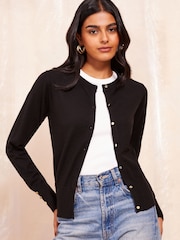 Friends Like These Black Crew Neck Cardigan - Image 1 of 4