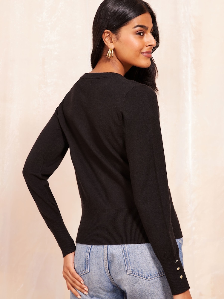Friends Like These Black Crew Neck Cardigan - Image 2 of 4