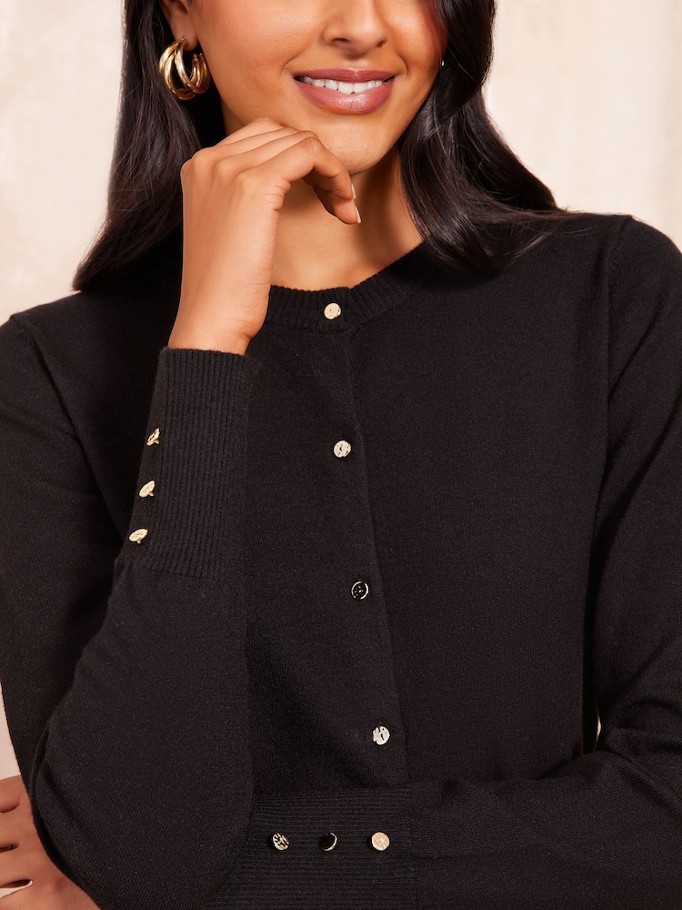 Friends Like These Black Crew Neck Cardigan - Image 4 of 4