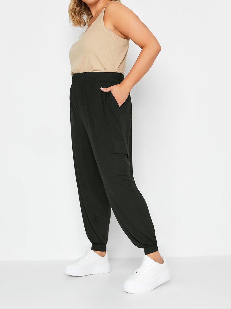 Yours Curve Black Jersey Cargo Harem - Image 1 of 2