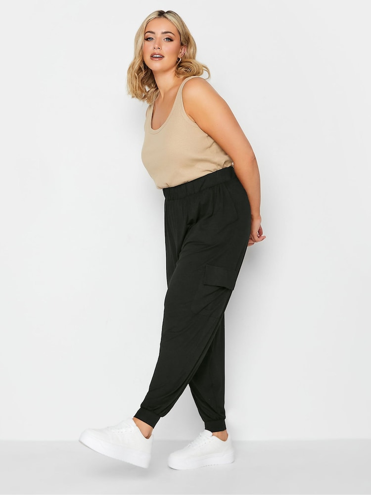 Yours Curve Black Jersey Cargo Harem - Image 2 of 2