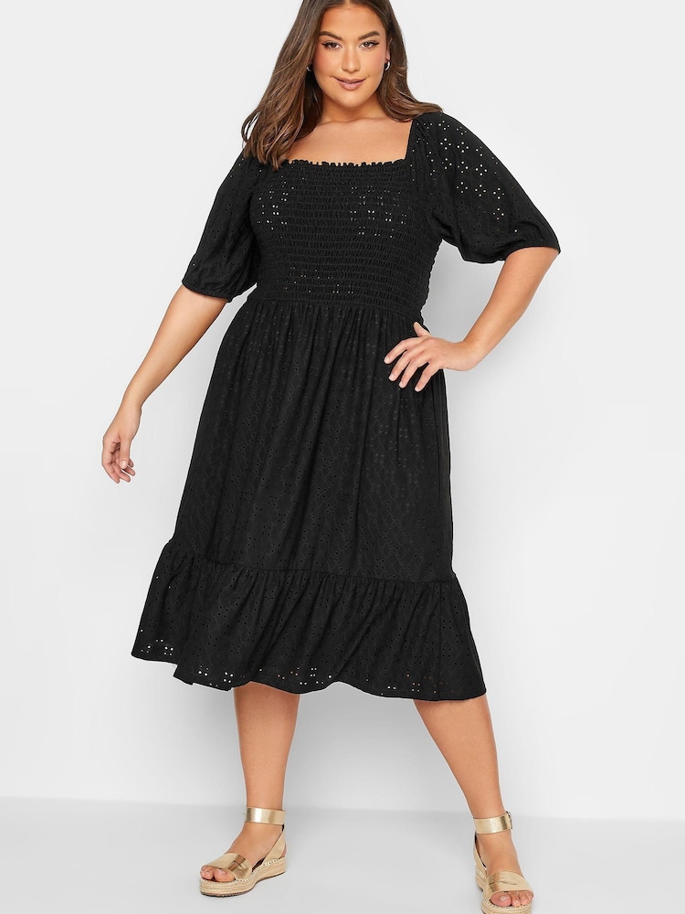 Yours Curve Black Shirred Maxi Dress - Image 2 of 4