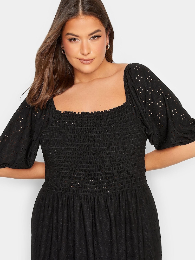 Yours Curve Black Shirred Maxi Dress - Image 4 of 4