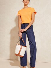 Love & Roses Orange Roll Sleeve Round Neck T-Shirt - Image 4 of 4