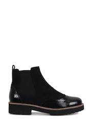 Linzi Black Cleo Faux Suede Patent Brogue Style Chelsea Boot - Image 2 of 4