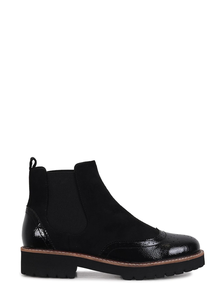 Linzi Black Cleo Faux Suede Patent Brogue Style Chelsea Boot - Image 2 of 4