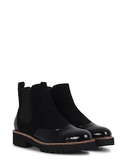 Linzi Black Cleo Faux Suede Patent Brogue Style Chelsea Boot - Image 3 of 4