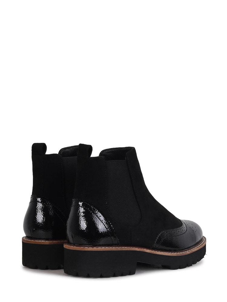 Linzi Black Cleo Faux Suede Patent Brogue Style Chelsea Boot - Image 4 of 4
