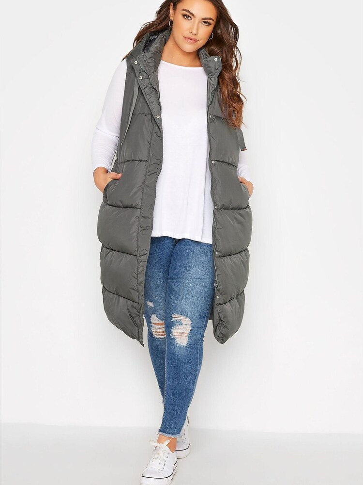 Yours Curve Grey Longline Zip Thru Gilet - Image 1 of 5