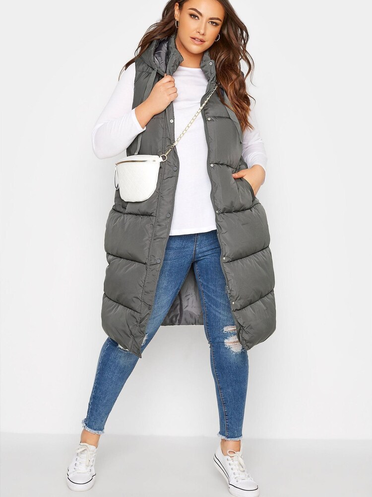 Yours Curve Grey Longline Zip Thru Gilet - Image 2 of 5