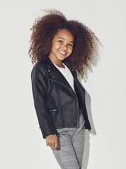 ONLY KIDS Black PU Faux Leather Biker - Image 1 of 5