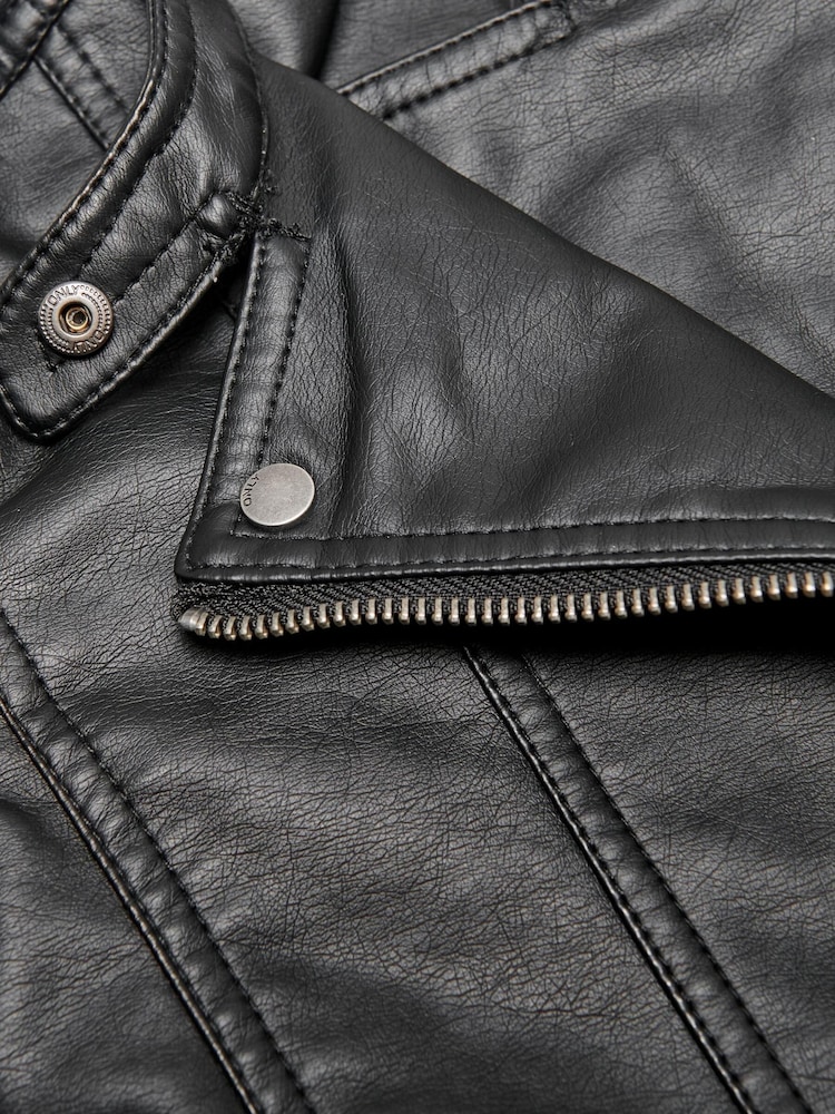 ONLY KIDS Black PU Faux Leather Biker - Image 5 of 5