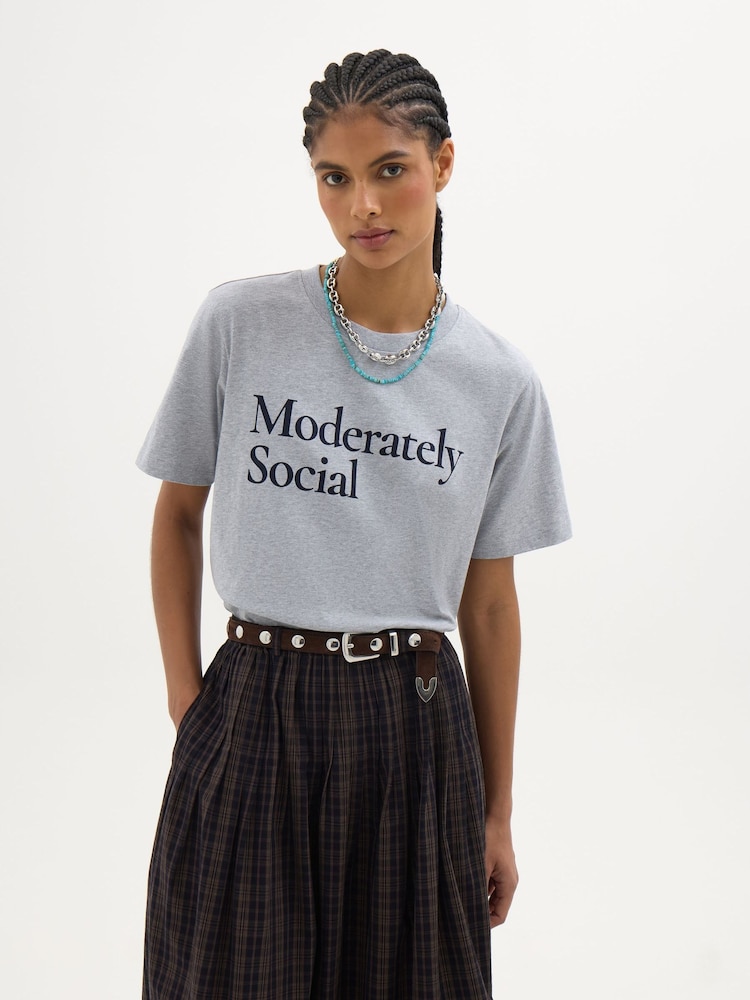 Hush Grey Moderately Social Graphic T-Shirt - Image 1 of 5 Hush Grey Moderately Social Graphic T-Shirt - Image 1 of 5