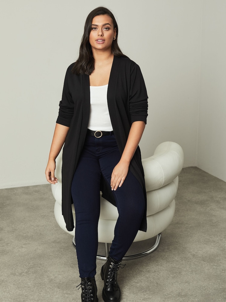 Lipsy Black Curve Curve Longline Cardigan - Image 2 of 4 Lipsy Black Curve Curve Longline Cardigan - Image 2 of 4