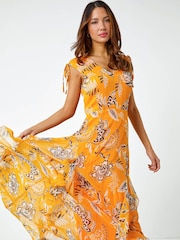 Roman Yellow Mustard Sleeveless Floral Frill Maxi Dress - Image 2 of 5