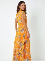 Roman Yellow Mustard Sleeveless Floral Frill Maxi Dress - Image 3 of 5
