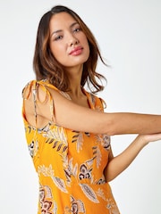 Roman Yellow Mustard Sleeveless Floral Frill Maxi Dress - Image 4 of 5