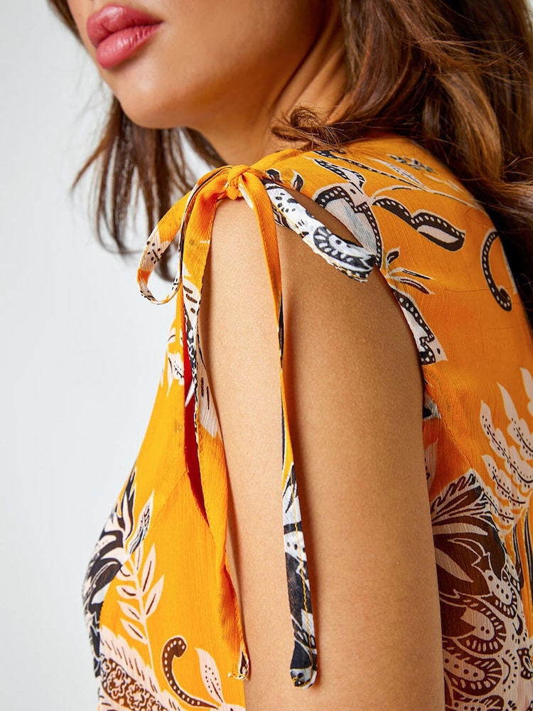 Roman Yellow Mustard Sleeveless Floral Frill Maxi Dress - Image 5 of 5
