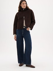 Hush Brown Ira Pure Wool Double Faced Funnel Neck Zip Jacket - Image 2 of 6