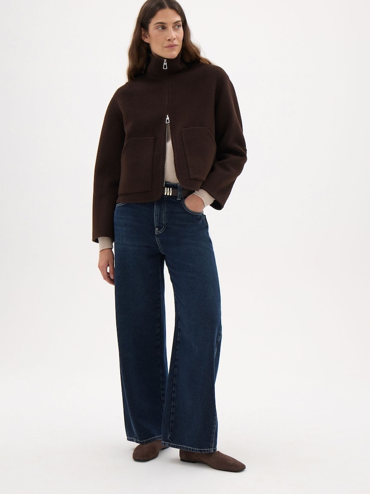 Hush Brown Ira Pure Wool Double Faced Funnel Neck Zip Jacket - Image 2 of 6 Hush Brown Ira Pure Wool Double Faced Funnel Neck Zip Jacket - Image 2 of 6