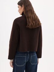 Hush Brown Ira Pure Wool Double Faced Funnel Neck Zip Jacket - Image 3 of 6